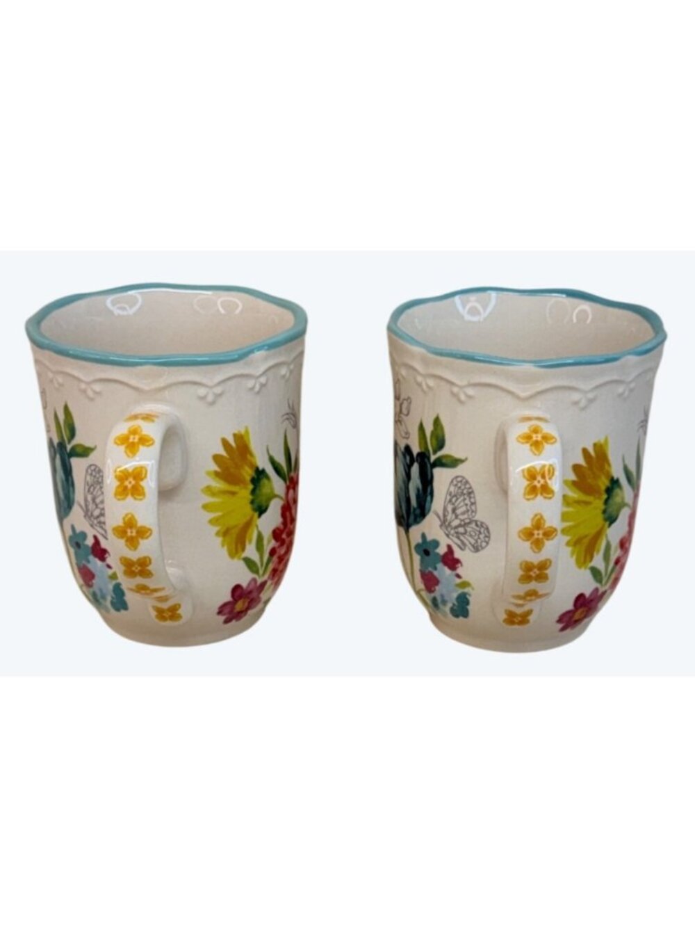 2 Pioneer Woman Stoneware Blooming Bouquet Mugs Floral Butterfly - Picture 2 of 9